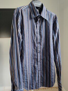 Guess men's shirt size M dark blue with blue and brown strips